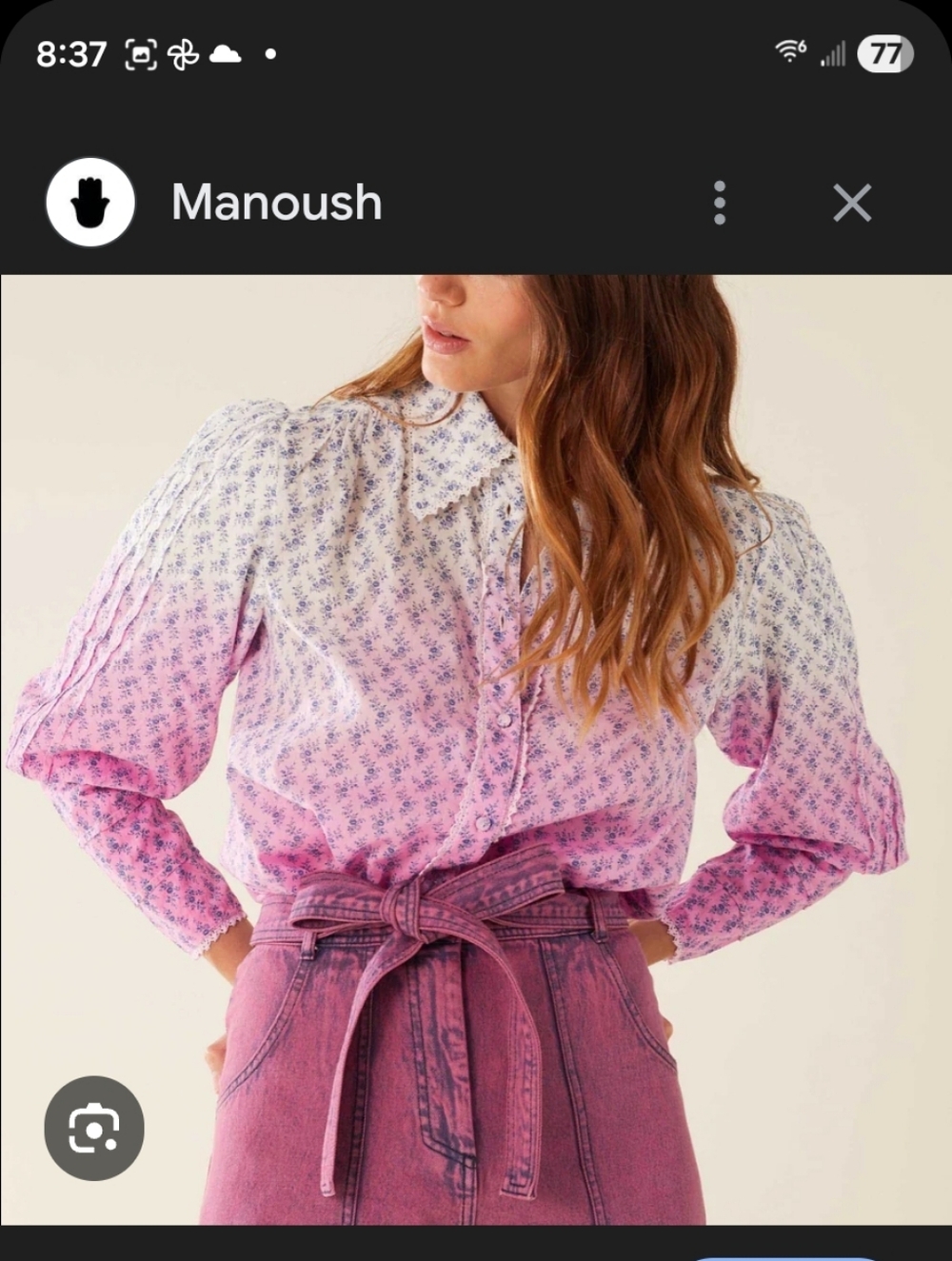 Manoush Pink Ombre Floral Puff-Sleeve Blouse